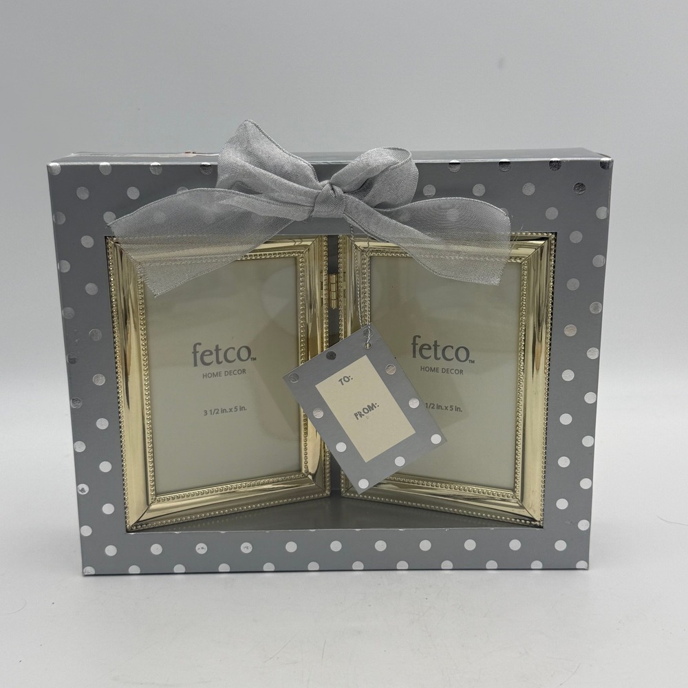 Fetco Home Decor Polished Brass Beaded Double Hinged Picture Frame 3.5x5 NIB